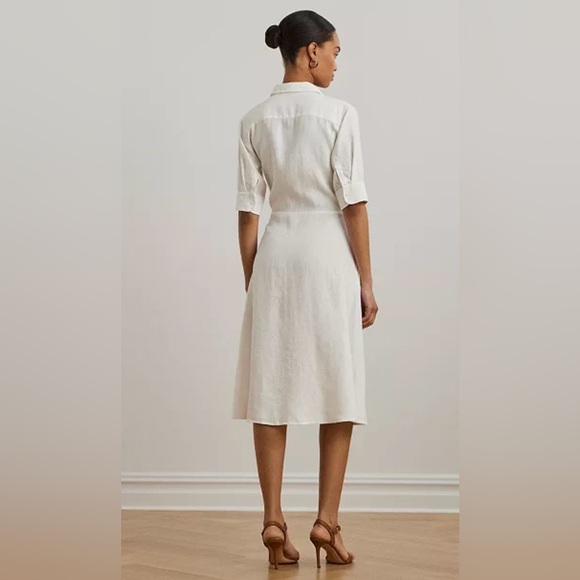 Lauren Ralph Lauren | Tie Front Linen Shirtdress | White | Size 14P - Picture 2 of 10